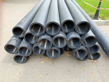 HDPE water supply pipes for construction in the city, repair process of urban water supply systems....