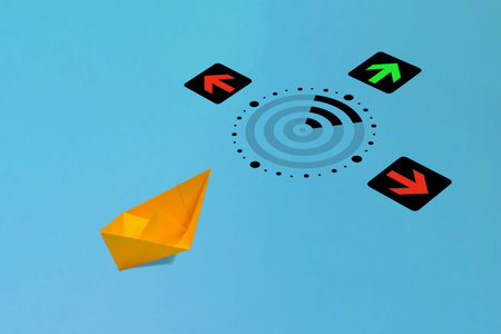 One yellow boat going in the right direction, with radar. Business concept of making the right...