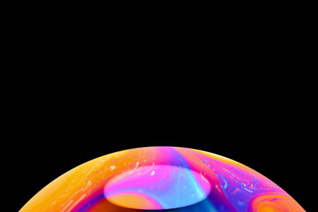 Soap bobble close-up. Multicolor psychedelic alien planet with an atmosphere in the darkness of the universeの写真素材