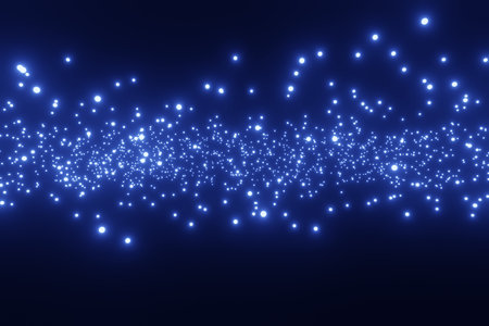 Abstract flying blue particles of light on a black backgroundの写真素材