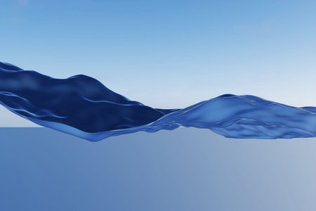 Digitally generated 3D abstract blue floating wave backgroundの写真素材
