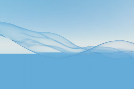 Digitally generated 3D abstract blue floating wave backgroundの写真素材