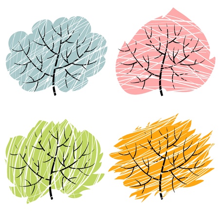 Four season trees, vector illustration of abctract treesのイラスト素材