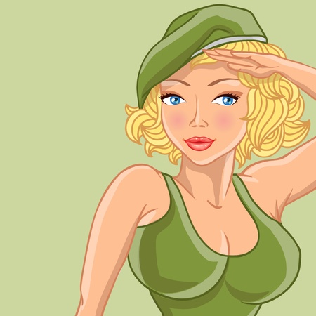 Cartoon female soldier gives honorのイラスト素材