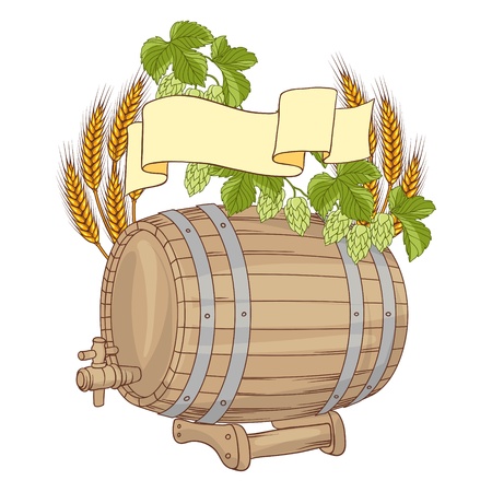  illustration of a barrel, mug, wheat, hops のイラスト素材