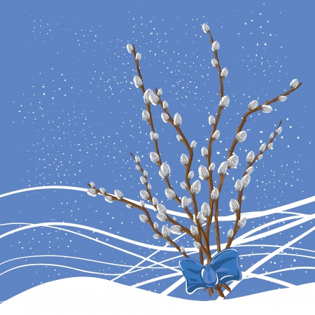 Pastel background with pussy willow  Vector illustration のイラスト素材
