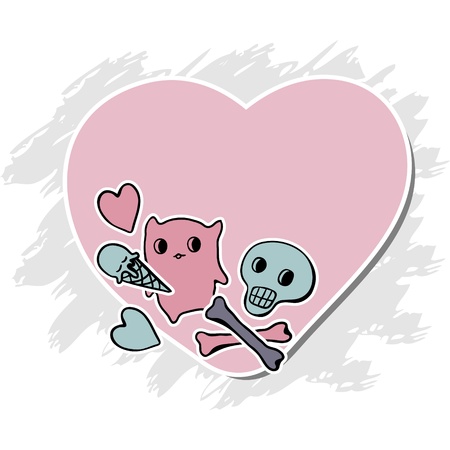 Skulls, Ice Cream and hearts on grunge background のイラスト素材