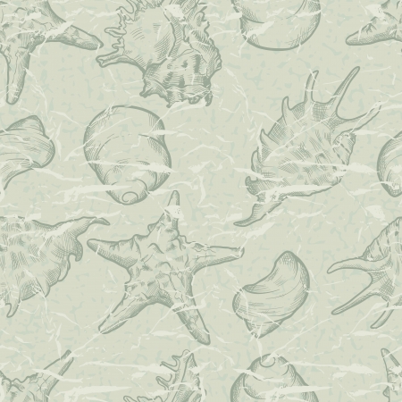 Seamless background with shells  Hand drawn illustration のイラスト素材