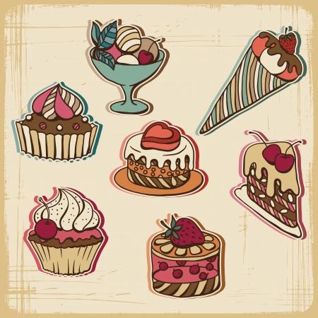 illustration of cakes in retro style  Vintage design のイラスト素材