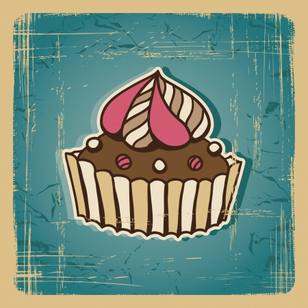 Vector illustration of cake in retro style  Vintage card のイラスト素材