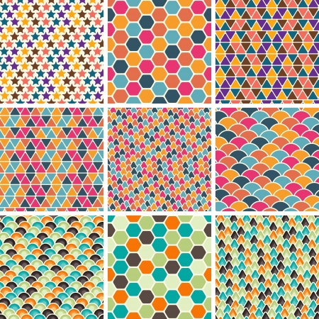 Set of seamless retro geometric patternのイラスト素材