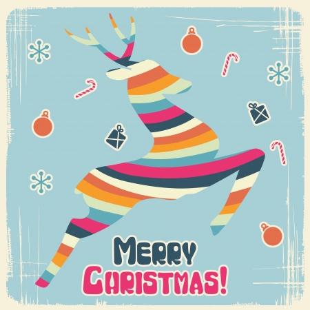 Christmas background with jumping stylized deer のイラスト素材