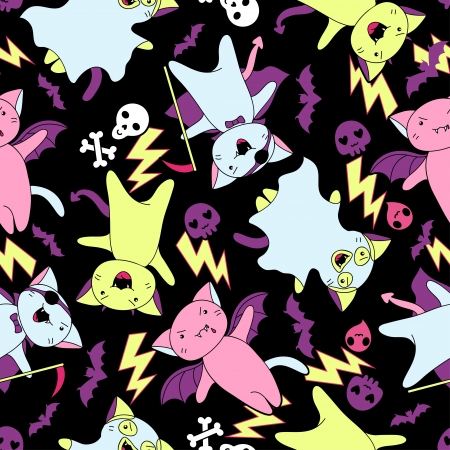 Vector kawaii pattern of Halloween cats and creatures のイラスト素材