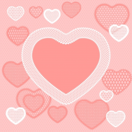 Old lace background, pink card with hearts のイラスト素材