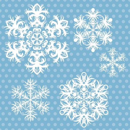 snowflakes set on blue retro background のイラスト素材