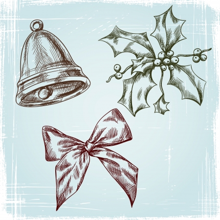 Christmas and New year holidays hand drawn set のイラスト素材