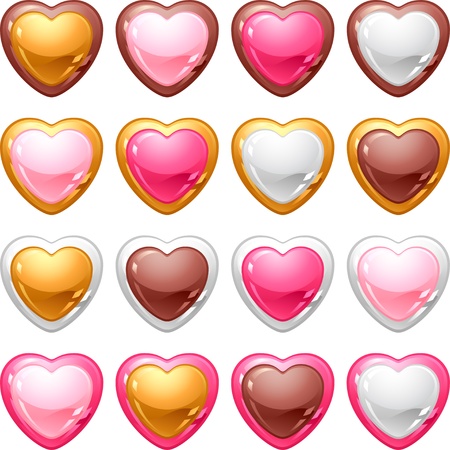 Collection of icons with a shiny, glossy hearts のイラスト素材