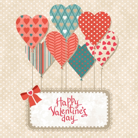 Background with balloons in the shape of heart and note paper のイラスト素材