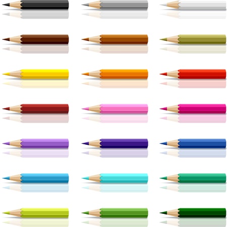 Collection of colored pencils on white background のイラスト素材