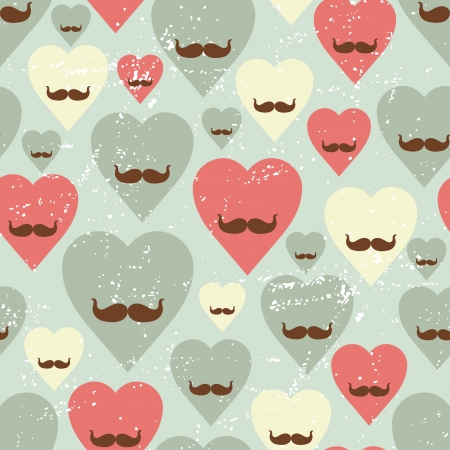 Valentine seamless pattern with heart and mustache のイラスト素材