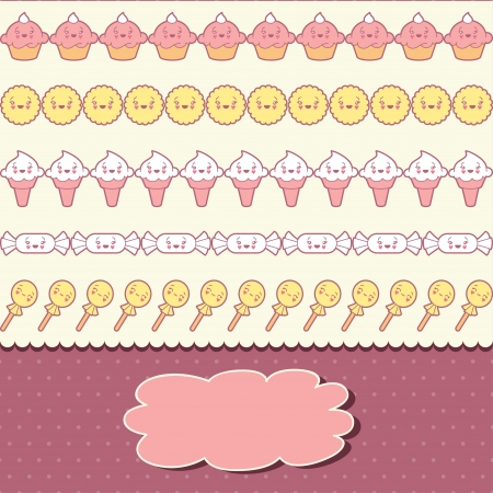 Seamless kawaii pattern with cute cakes  のイラスト素材