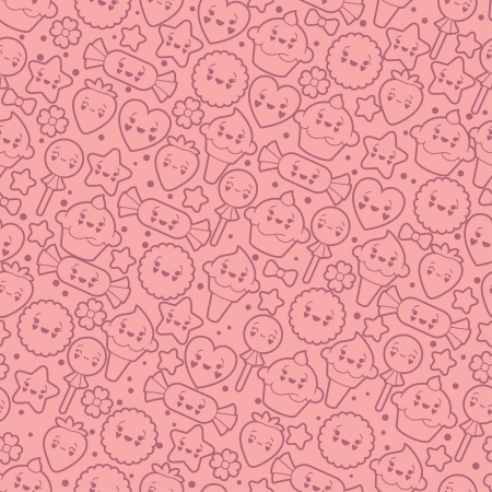 Seamless kawaii pattern with cute cakes  のイラスト素材