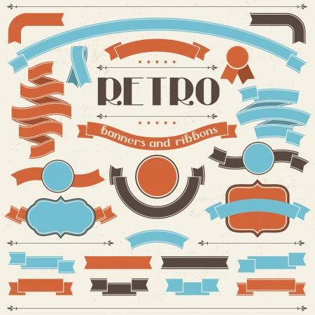Collection of labels and ribbons in retro vintage style のイラスト素材