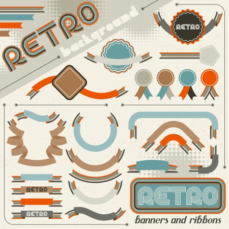 Collection of labels and ribbons in retro vintage style のイラスト素材