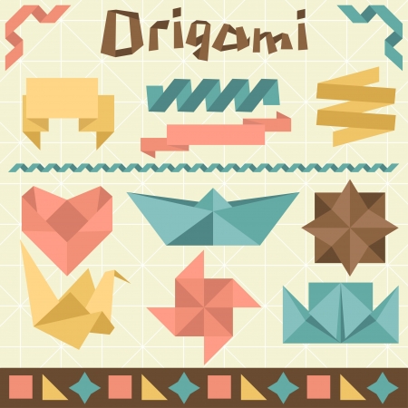 Retro origami set with design elements のイラスト素材