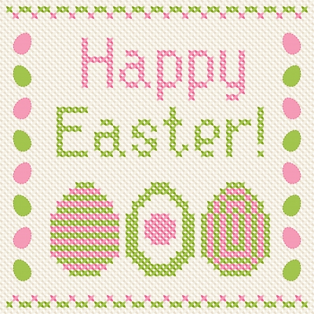 Happy Easter embroidery cross-stitch greeting card のイラスト素材