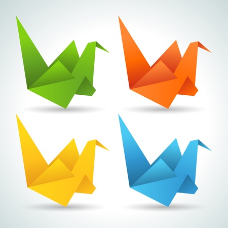 Origami paper birds collection のイラスト素材