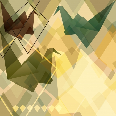 Origami paper birds geometric retro background のイラスト素材