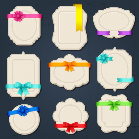 Collection of badges, labels, tags with bows and ribbons のイラスト素材