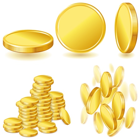 Collection illustrations, icons of gold coins のイラスト素材