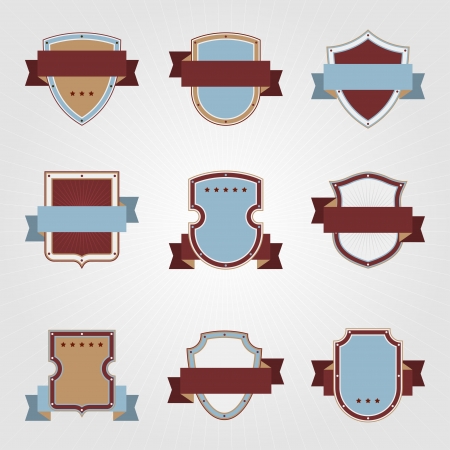 Vintage heraldry shields and ribbons retro style set のイラスト素材