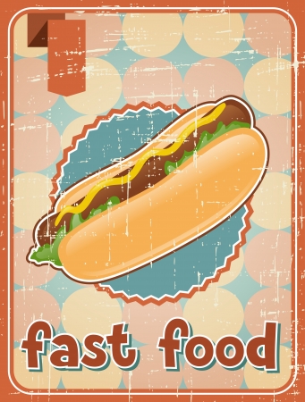 Fast food background with hot dog in retro style のイラスト素材