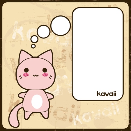 Kawaii card with cute cat on the grunge background のイラスト素材