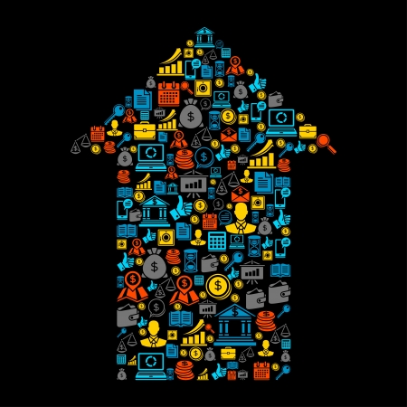 Business icons background in the shape of arrow のイラスト素材