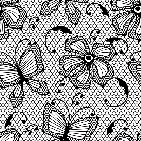 Seamless lace pattern with butterflies and flowers のイラスト素材