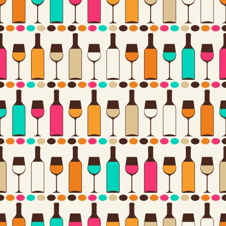 Seamless retro pattern with bottles of wine and glasses のイラスト素材