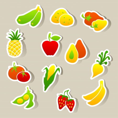 Set of fruit and vegetables stickers のイラスト素材
