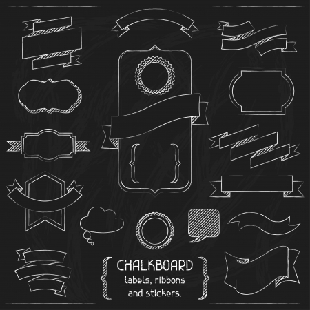 Chalkboard labels, ribbons and stickers のイラスト素材