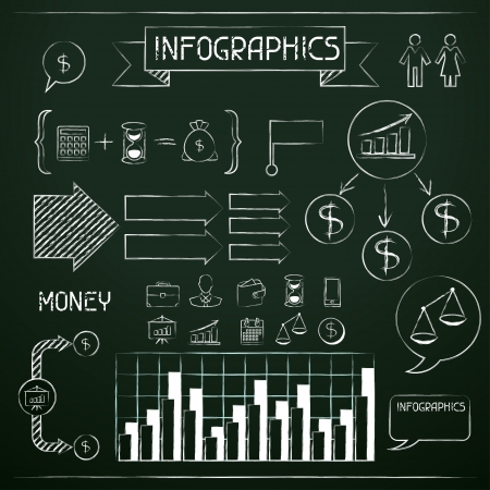 Set of chalkboard infographics and business icons のイラスト素材