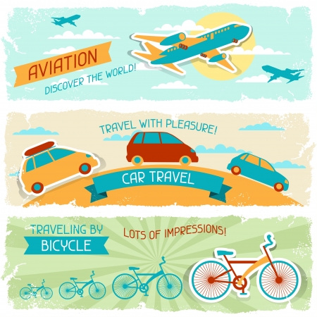 Set of horizontal travel banners in retro style のイラスト素材