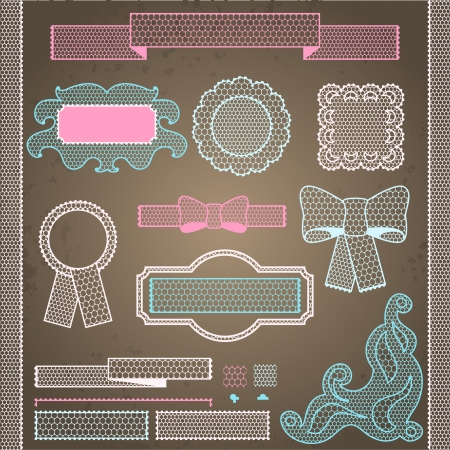 Decorative lace ribbon, bows and ornaments.のイラスト素材