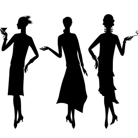 Silhouettes of beautiful girl 1920s style.のイラスト素材