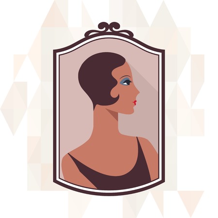 Retro background with beautiful girl of 1920s style.のイラスト素材