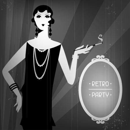 Retro party background with beautiful girl of 1920s style.のイラスト素材