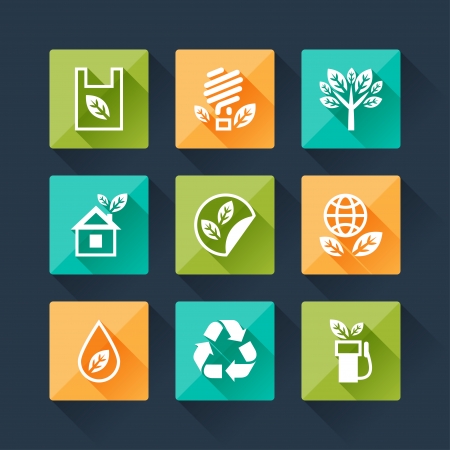 Set of eco icons in flat design style.のイラスト素材