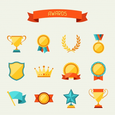 Trophy and awards icons set.